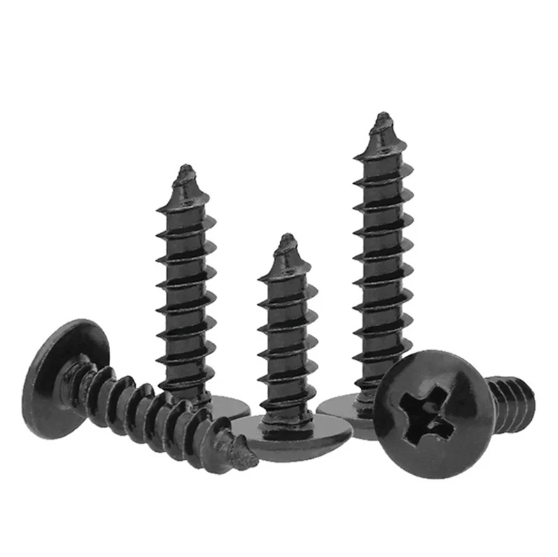 50pcs/lot M2.6 M3 M3.5 M4 M5 Phillips Truss Head Cross Recessed Mushroom Head Self Tapping Screws BLACK CARBON STEEL