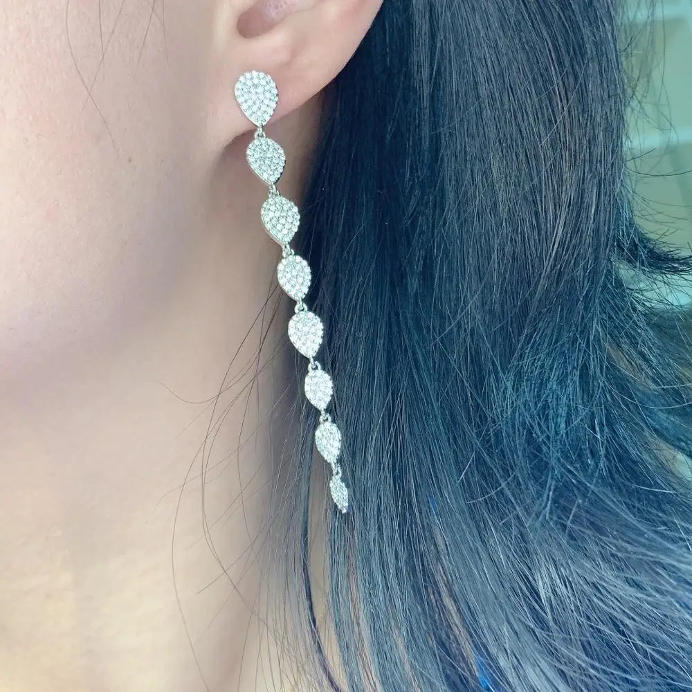 

New Arrival Luxury Trendy Water drop Tassels Full Mirco Cubic Zirconium Naija Wedding Women Earring Fashion Jewelry E9541