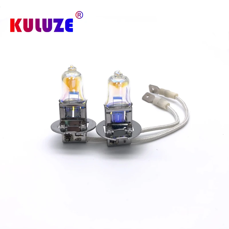 KULUZE 2 Pcs H3 12V55W Headlamp 2300K Pk22s Halogen Lamp Replace Upgrade Super Yellow Rain And Fog Proof Light Car Bulbs