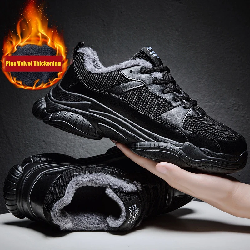 

Winter Men Shoes Warm Lace-Up Black Running Sneakers Mannen Outdoor Walking Footwear Adult Casual Sneakers Zapatos De Hombre