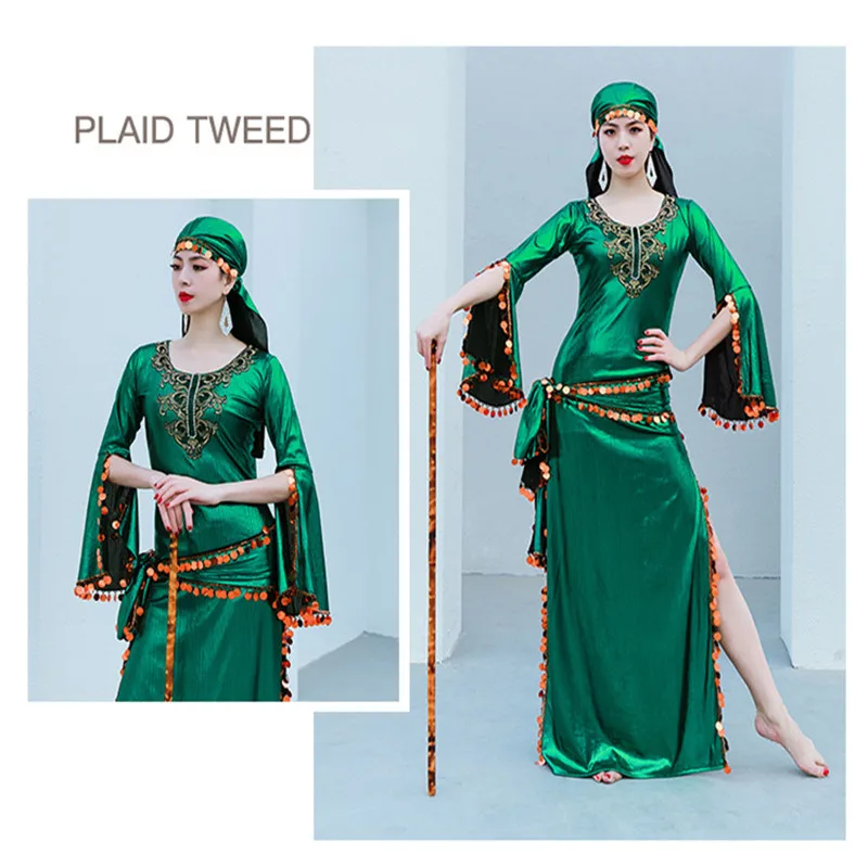 Egyptian Belly Dance Costume Sequin Saidi Dress Baladi Galabeya Fallahi Abaya Stage Performance Show Wear 4 Piece Set Outfit