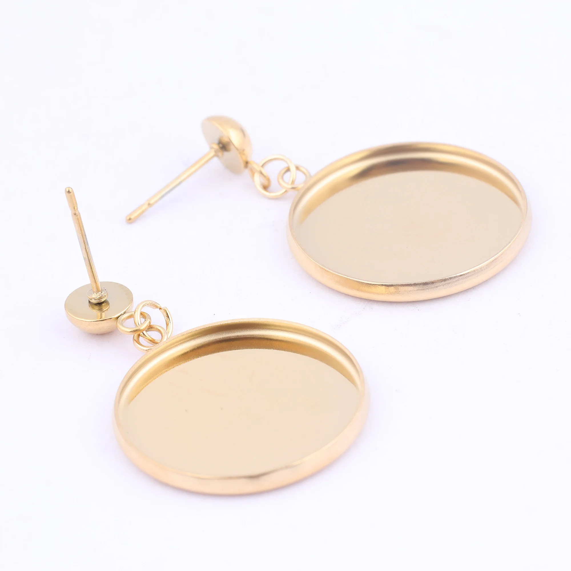 10pcs Stainless Steel Post Earring Bezel Blanks 20mm Cabochon Base Setting Trays Diy Gold Plated For Jewelry Making