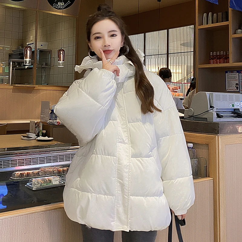 Piumino da donna Casual invernale spesso Kawaii parka in cotone con cappuccio per soprabito imbottito in cotone solido sciolto femminile bello nuovo