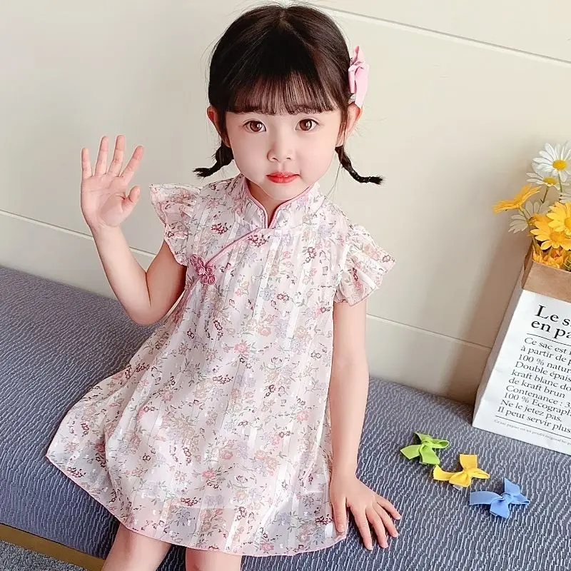 Kids Dress Baby Girls Cheongsam Hanfu Dress Embroidered Kids Tangsuit Children Party Outfits Qipao Kids Wedding Dress