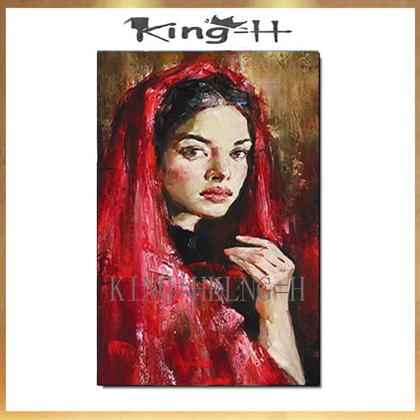 

Red Sexy Woman Portrait Oil Painting Art 100% Hand-painted Modern Bedroom Decoration Piece Canvas Wall Art Figure Picture Free