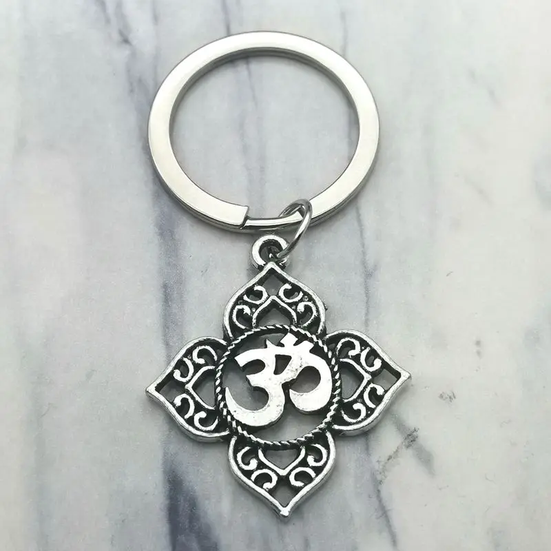 Out of Print Personality Mandala Lotus Sanskrit OHM OM AUM Religion Buddhism Keychain Men and Women High QualityKeychain Jewelry