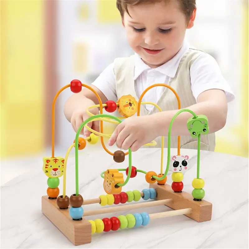 

Bead Maze Toy for Toddlers Wooden Colorful Roller Coaster Educational Circle Toys for Kids Sliding Beads On Twists Wire