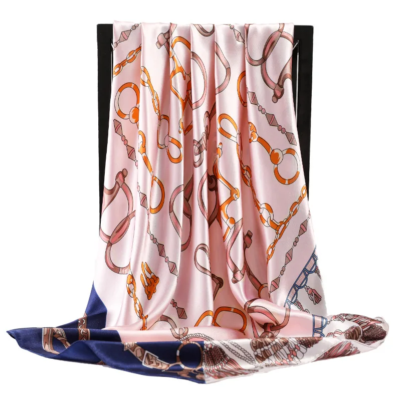 Luxury Sunscreen Colour Silk Scarves Four Seasons 90X90CM Kerchief Popular Square Big Shawls Fashion Print Satin Headcloth