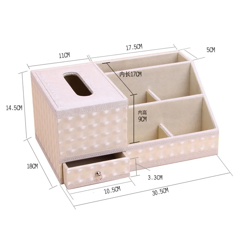 PU Leather Remote Control Tissue Storage Box, Multifunctional Desktop Box