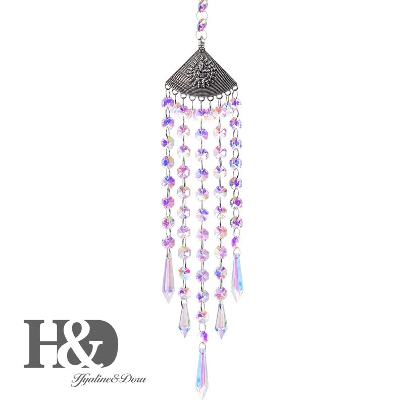 

H&D Handmade Rainbow Maker Suncatcher Crystal AB Coating Beads Icicle Prisms Buddha Charm Pendant Home Garden Window Decor Gifts