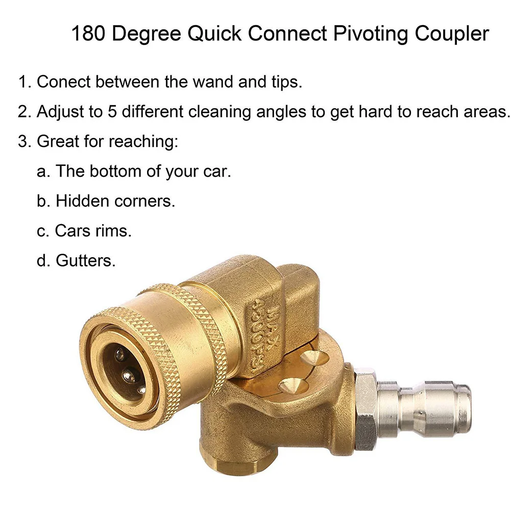 Quick Connecting Pivoting Coupler for Pressure Washer 1/4 QC Pivoting Coupler 180 Degree +10pcs O-Rings for Pressure Washer Tips