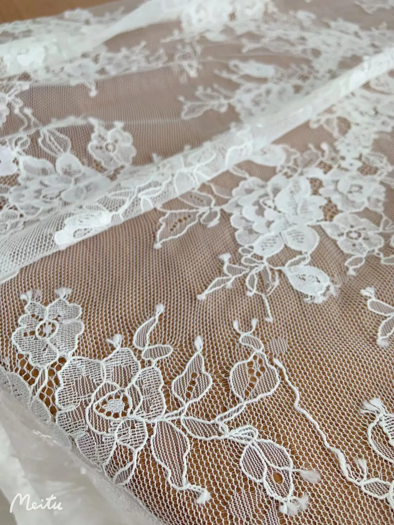 Ivory Mesh Lace Fabric Rose Tulle Embroidery Retro Floral Gauze for Home Decor,Party Sexy Clothing DIY,Wedding Dress,Curtain