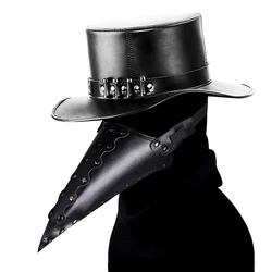 Beak Plague Doctor Mask Halloween PU Leather Evening Show Cosplay Hat Steampunks Masquerade Party Prop Carnival Face Mask