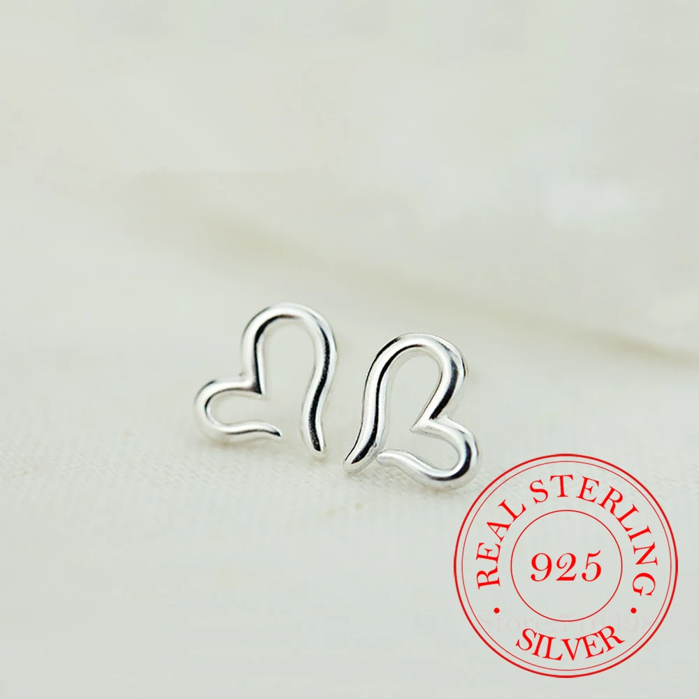 100% 925 Solid Real Sterling Silver Hollow Heart Stud Earrings for Women Girls Wedding Jewelry pendientes brincos