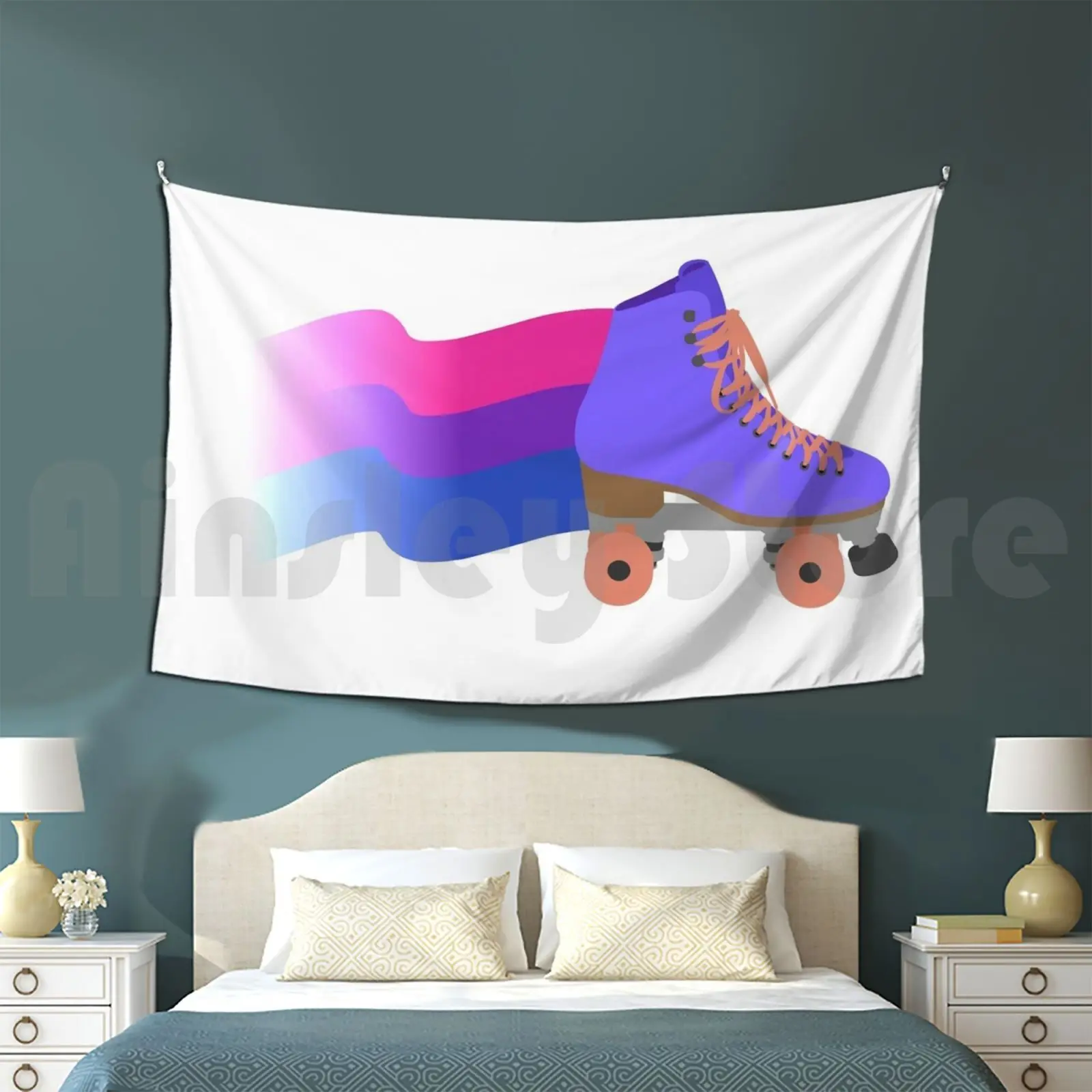 Bi Purple And Coral Skate Tapestry Living Room Bedroom Periwinkle Sunset Beach Bunny Beach Bunnies Moxi Bisexual Pride