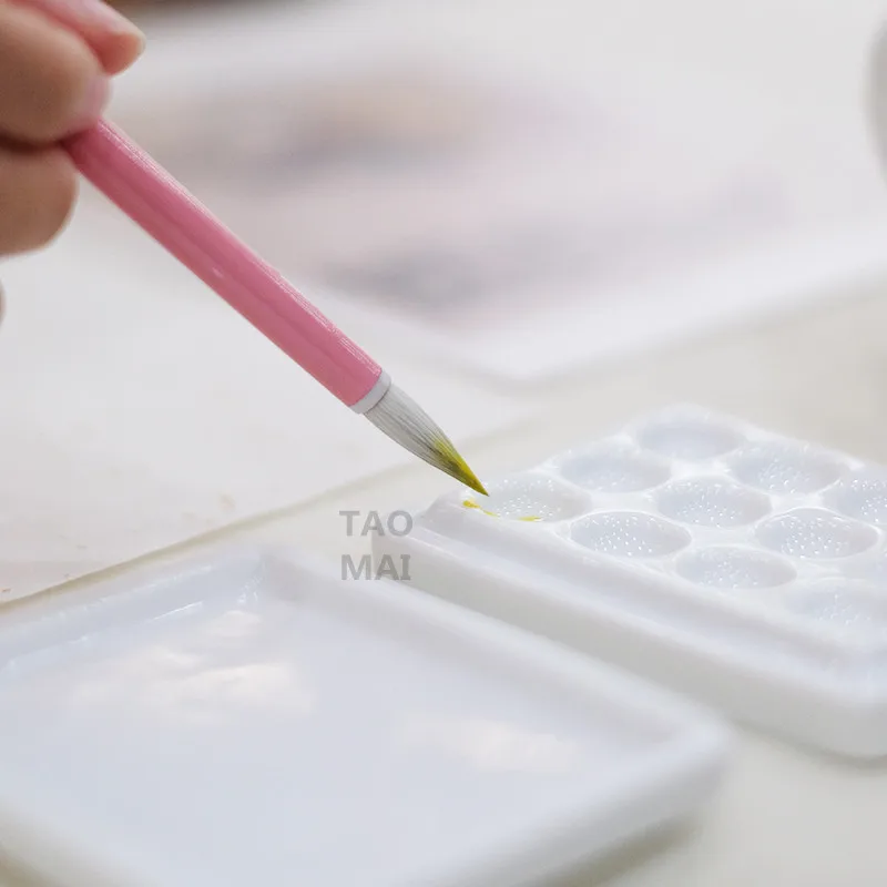 Ceramic Mini Moisturizing Palette with Lid 12-hole Grid Watercolor Paint Palette Handmade White Porcelain Art Painting Tools