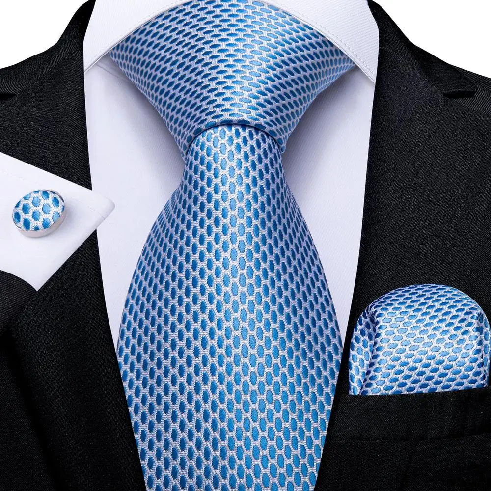 Hi-Tie-Conjunto de corbata azul claro para hombre, mancuerna de seda sólida, regalo de fiesta de negocios, diseño novedoso, envío directo