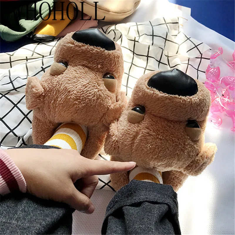 Funny Home Slippers Indoor Floor Shoes Cute Animal Dog Shoes Winter Thick Plush Slippers Shoes Lazy Dog Home Shoes Warm Furry