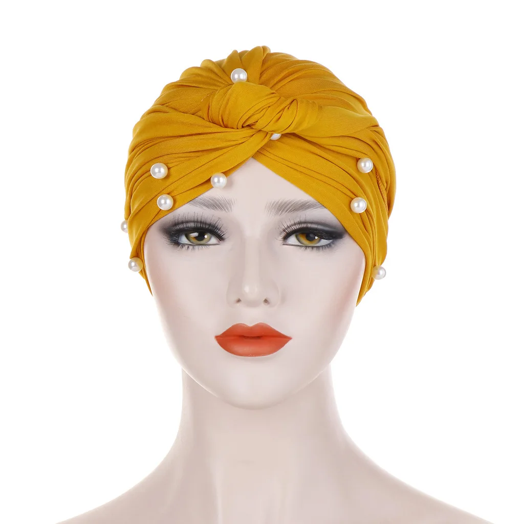 Muslim Fashion Women Elastic Velvet Pearls Turban Caps Islamic Hijab Bonnet Musulman Femme Headscarf Indian Hat Turbante Mujer