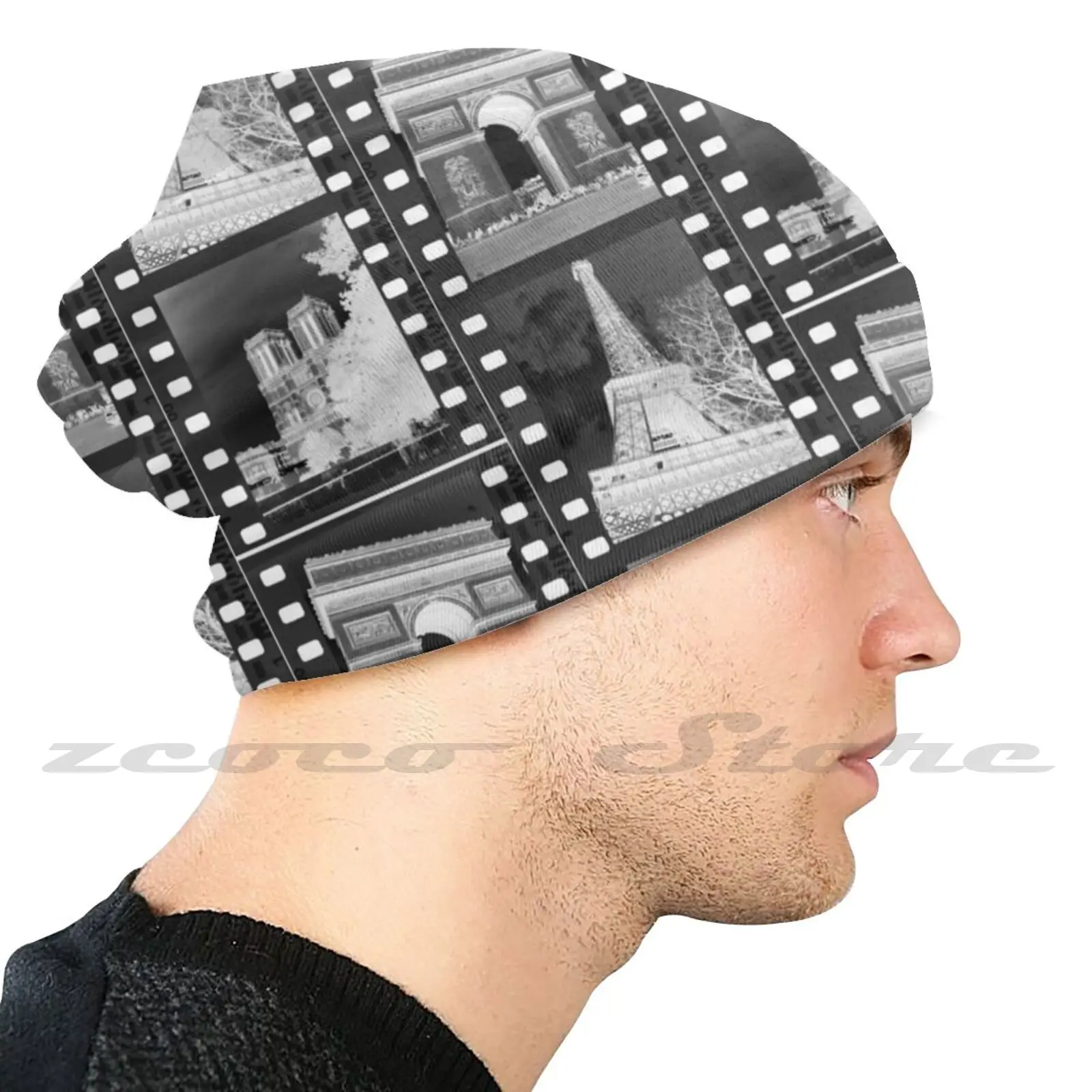 Negative Film ( Paris ) Knit Hat Elastic Soft Personalized Pattern Present Cap Paris Negatives Film Photographs Film Camera