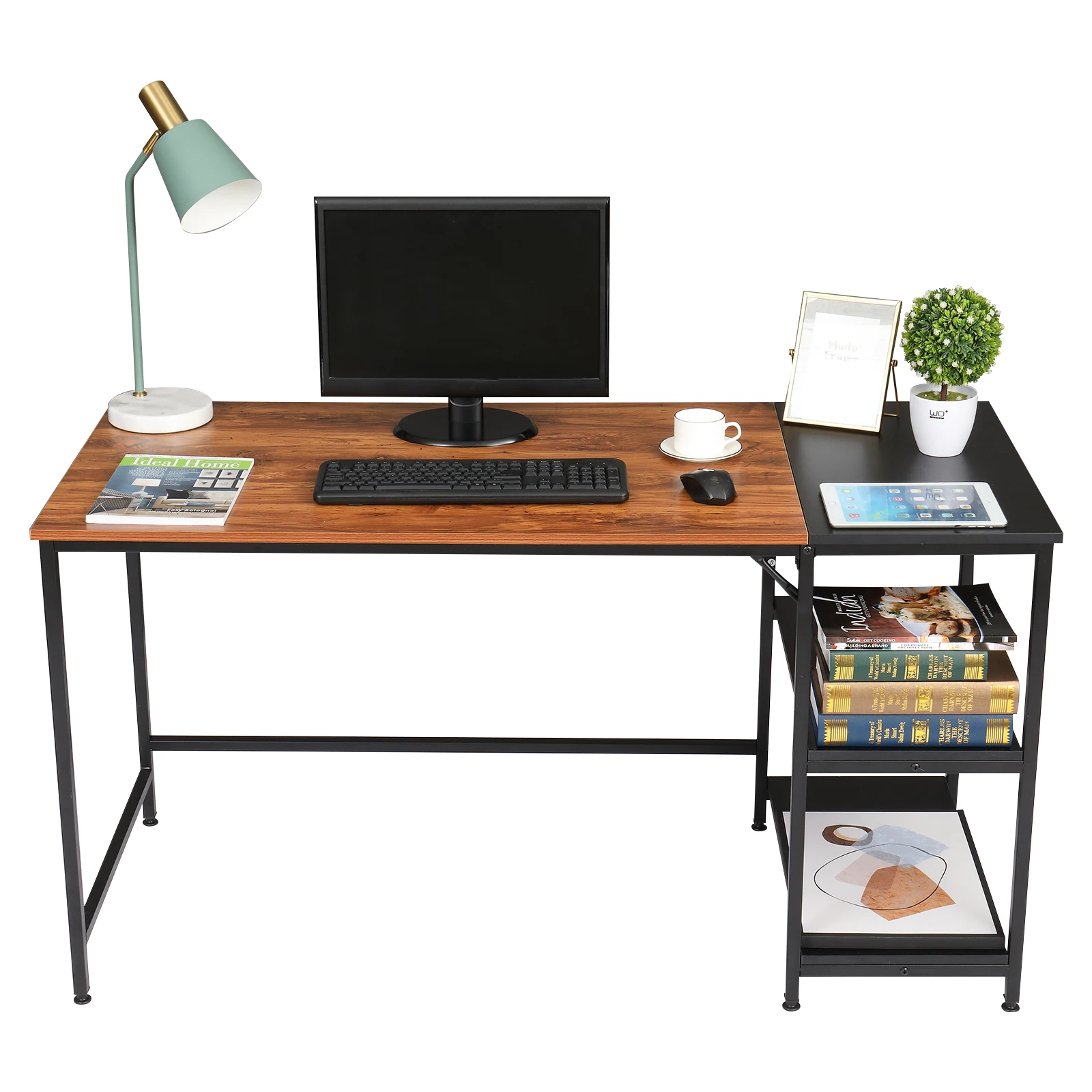 PC Laptop Computer Desk Iron Frame Retro Black Particleboard Paste Triamine Stitching Office Study Table 100/120/140CM