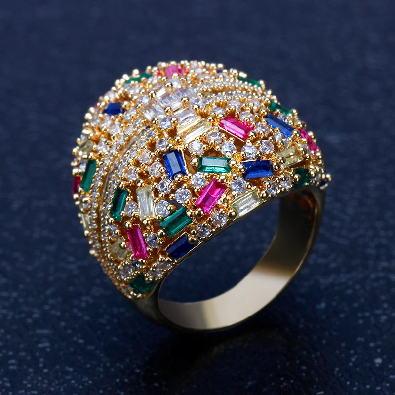 

Bride Talk New Design Luxury Big Rings Multicolour Cubic Zirconia Elegant Charming Lady Bridal Ring Jewelry For Wedding Party
