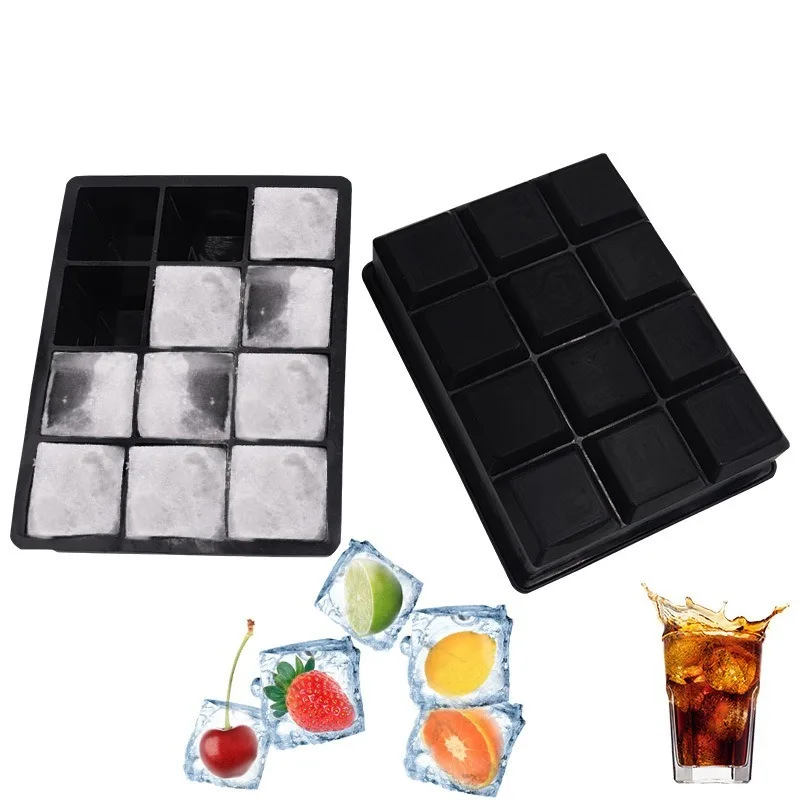 12 Grids Silicone Ice Cube Tray Molds Square Shape Ice Cube Maker Fruit Popsicle Ice Cream Mold for Wine Bar Drinking Dropship