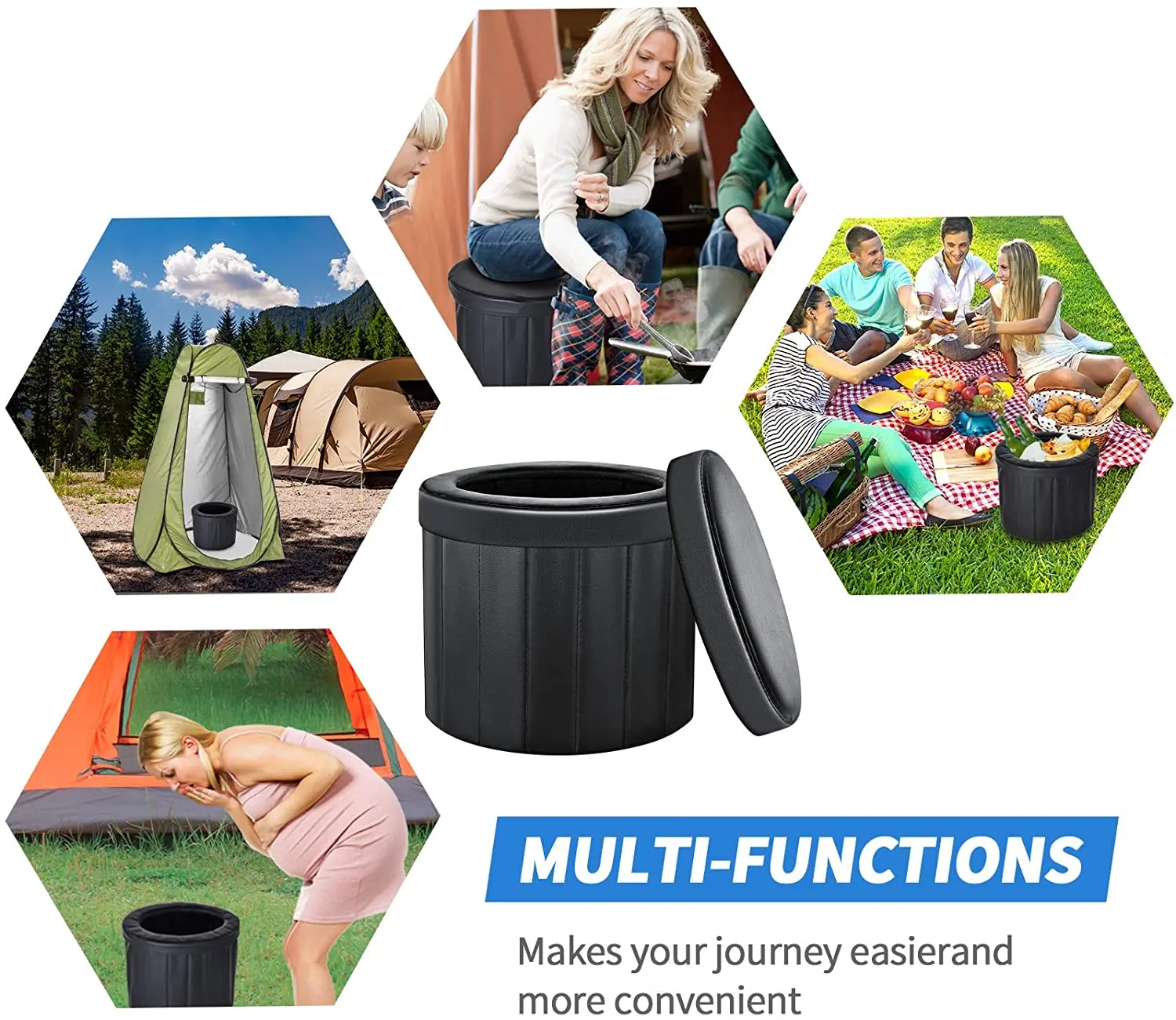 Portable Toilet Folding Camping Toilet Outdoor Commode Porta Potty Car Toilet Leather Toilet for Travel Bucket Toilet Seat camp