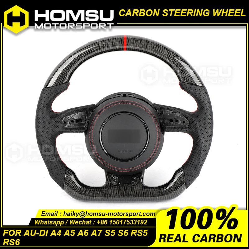 

Carbon Fiber Steering Wheel For audi A4 A5 A6 A7 S5 S6 RS5 RS6 Carbon Fiber Steering Wheel NAPA Leather Red Stripe