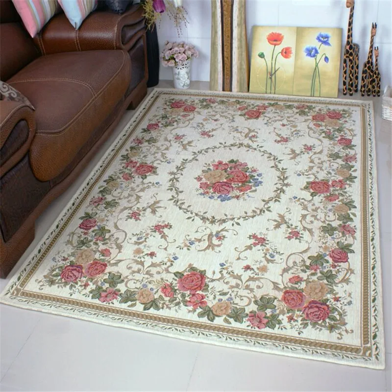 

European Style Thick Delicate Floral Carpets For Living Room Decor Pastoral Area Rug Bedroom Home Floor Door Mat Big Carpet