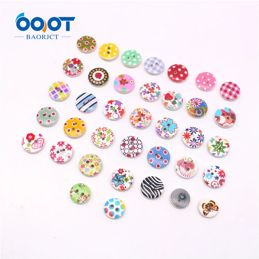 OOOT BAORJCT 20310-1,15mm Geometry cartoon series,Multicolor optional 2 Holes Wood Sewing Buttons clothing DIY materials