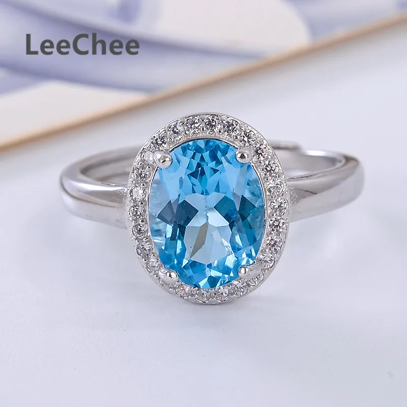 

Natrual blue Topaz ring fashion gemstone jewelry for women 7*9mm High quality for office lady real 925 Solid Sterling Silve