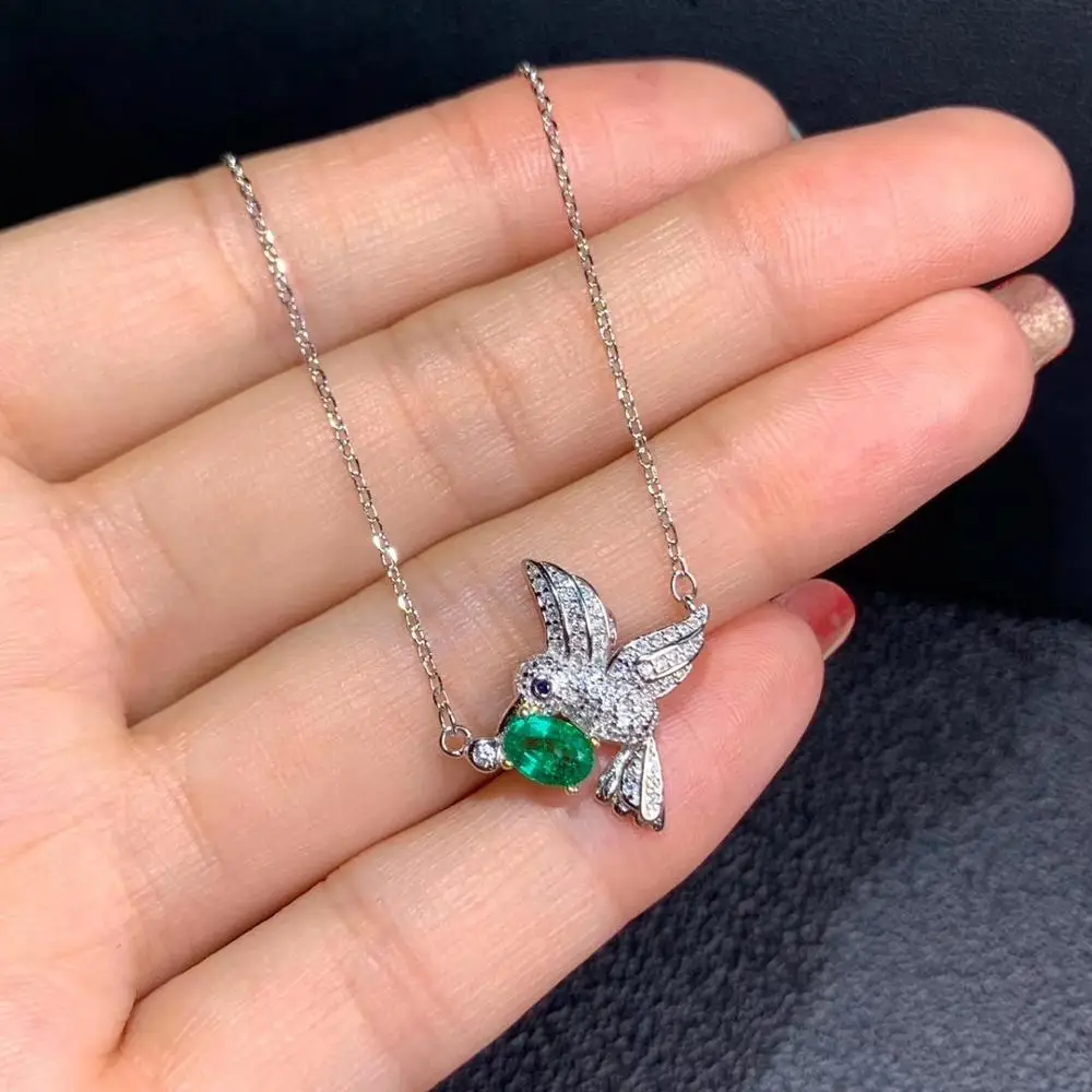 KJJEAXCMY Fine Jewelry 925 Sterling Silver Inlaid Natural Gemstone Emerald Female Pendant Necklace Lovely Support Test