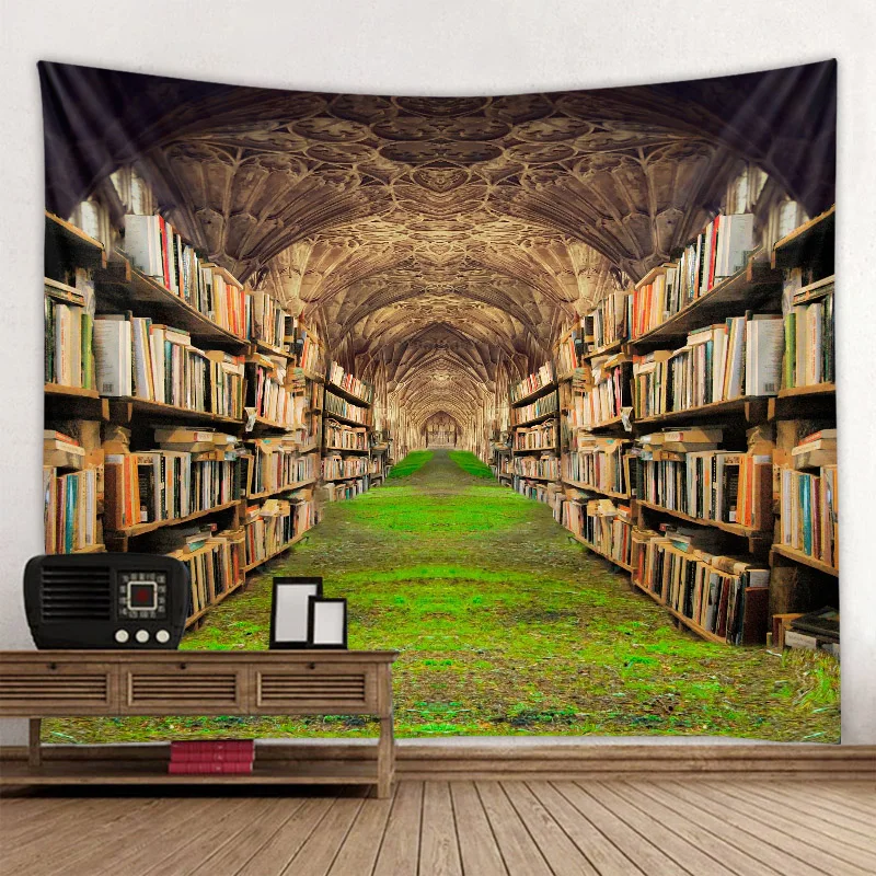 Vintage Mystery Library Tapestry Starry Sky Bookshelf Wall Mount Bohemian Psychedelic Art Deco Bedroom Living Room 8 Sizes