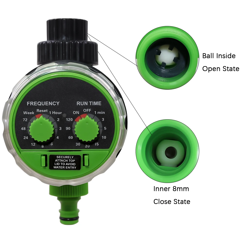 Yardeen Two Dial Electronic Water Timer Ball Valve Garden Automatic Irrigation Controller with Russia Sticker #21025-green