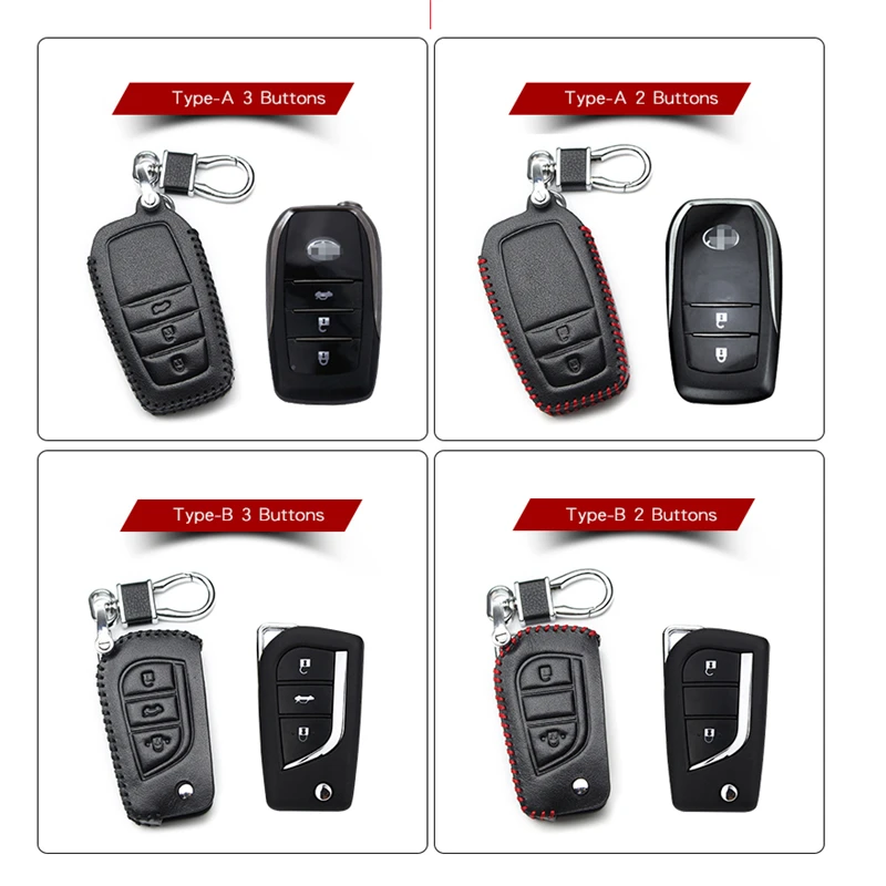 Genuine Leather Car Key Case Cover For Toyota Aygo Chr Prius Camry Yaris Rav4 Corolla Hilux Avensis Highlander Keyring Keychain