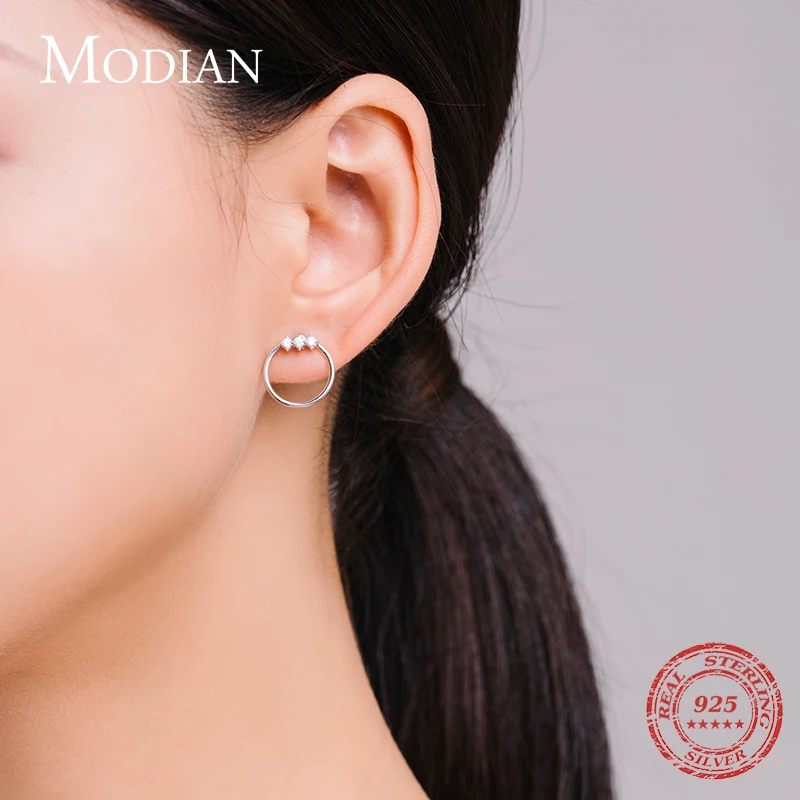 Modian 100% Real 925 Sterling Silver Gold Color Round Clear CZ Fashion Splittable Stud Earrings For Women Statement Jewelry Gift