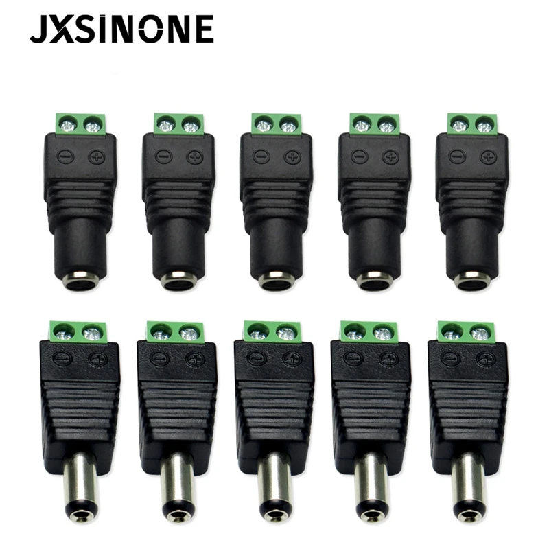 

JXSINONE 5Pairs 12V DC Power Connector Male+Female 2.1x5.5MM Socket Jack Plug Adapter for CCTV Security Camera Led Strip Cable