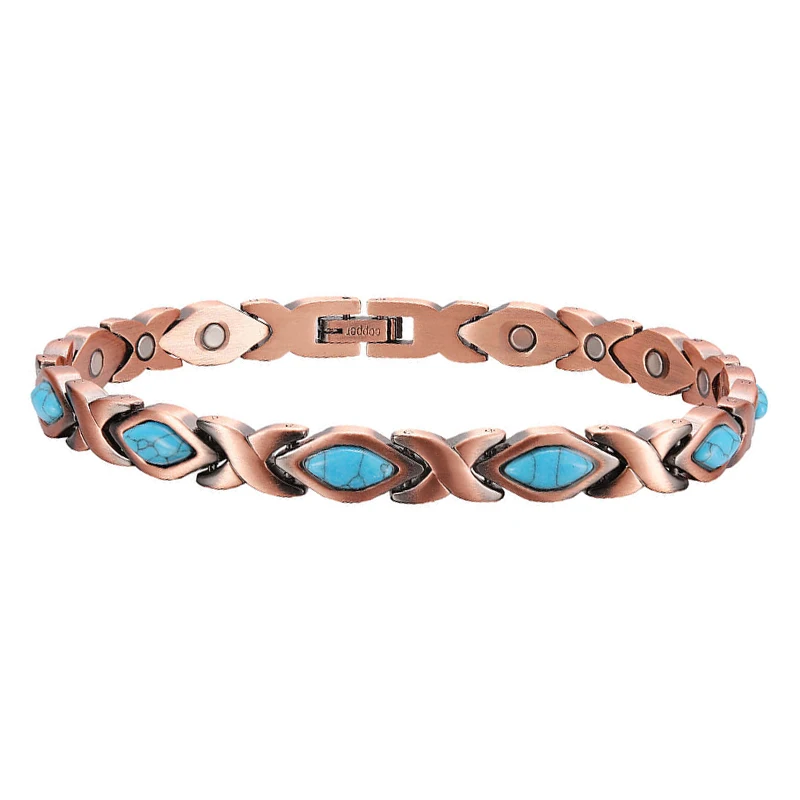 Oktrendy Red Copper Magnetic Bangle Bracelets with Natural Gem Stone Women Blue Stone Copper Magnetic Bracelet