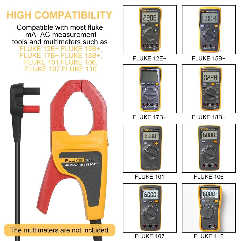 Fluke I400E 400A AC Current Clamp 4mm Banana Plug For Multimeter 15B 17B 101