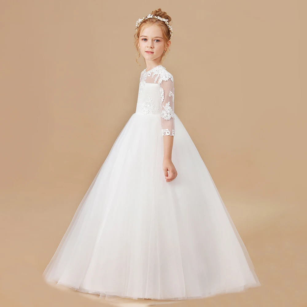 Tulle Applique Flower Girl Dress For Kids Event Birthday Evening Party Wedding First Communion Pageant Banquet Ceremony Ball