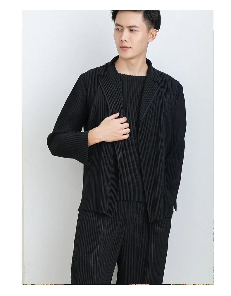 HOT SELLING Miyake fold  Style men CASUAL long sleeve turndown collar soild coat IN STOCK