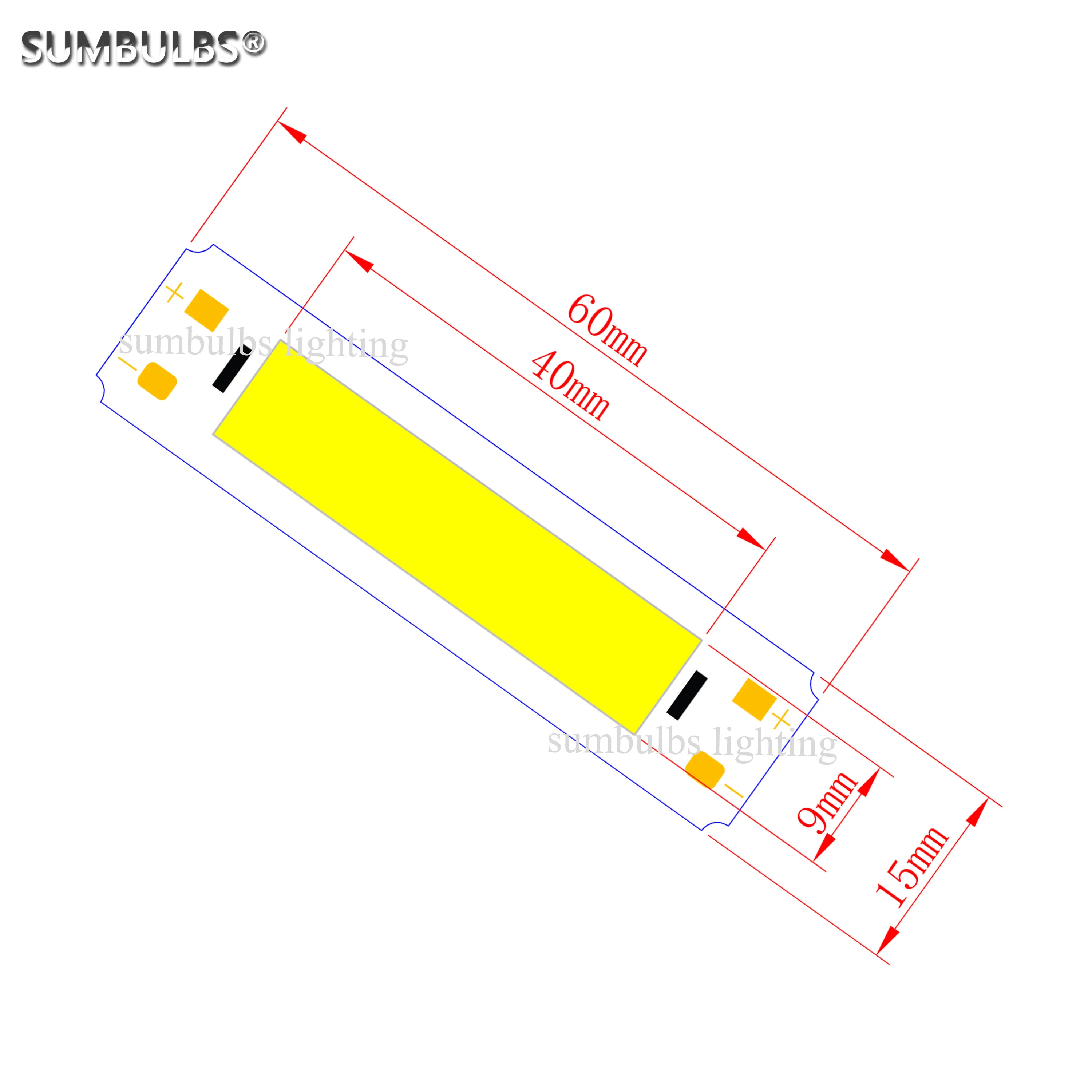 SUMBULBS 5V Input cob led bulb strip light source for DIY USB led lighting 2W 60*15mm 6cm bar lamp chip warm cold white