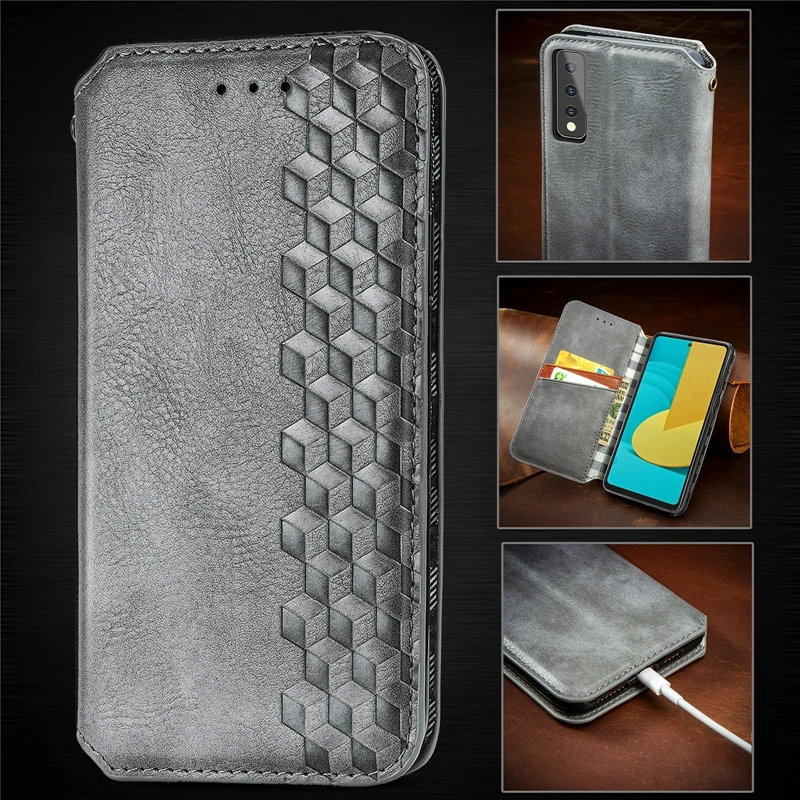 10Pcs PU Leather Wallet Flip Phone Cover TPU Lattice Case for LG Stylo 7 5G Style3 L-41A K52 K42 K71 Velvet 5G