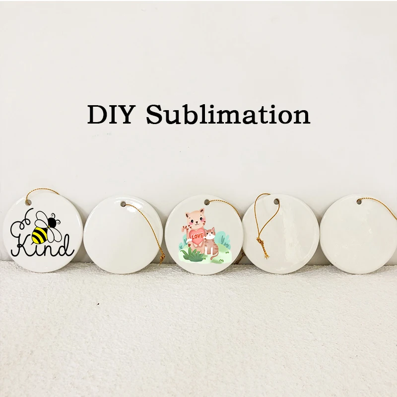 

Wholesale DIY Sublimation Christmas Ornaments 3 Inch Round Xmas Tree Decoration White Blank Ceramics Pendant For Family Gifts