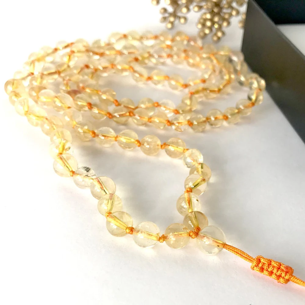 MG0998 Citrines AdjustableHand Knotted Bracelet Natural 6mm Yellow Crystal 108 Mala Beads Bracelet Meditation Prayer Bracelet