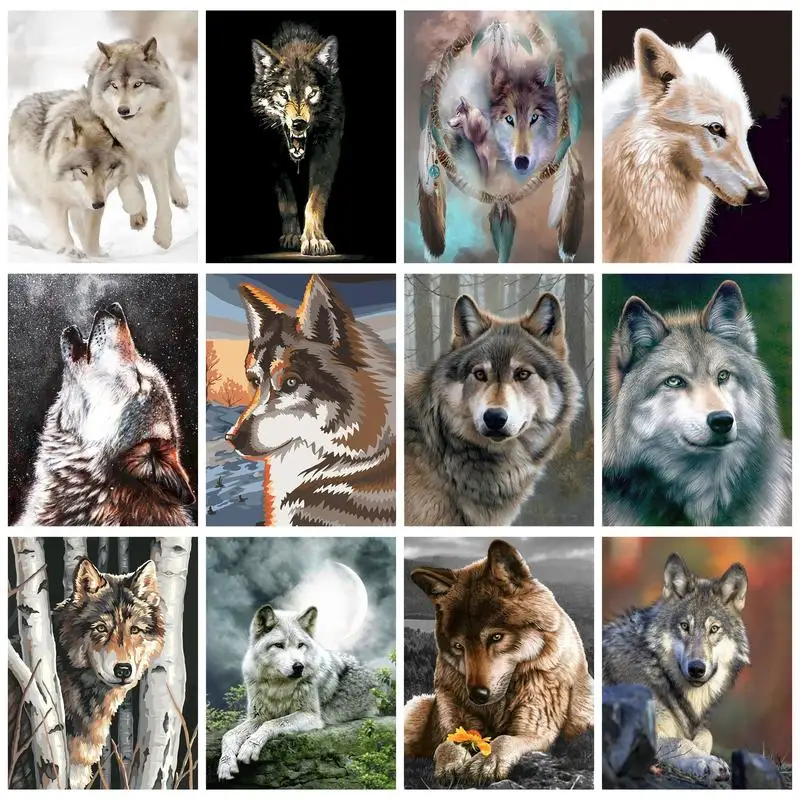 RUOPOTY Acrylic Painting By Numbers For Adults Picture Drawing Wolves Picture On the Wall Personalized Gift Handiwork