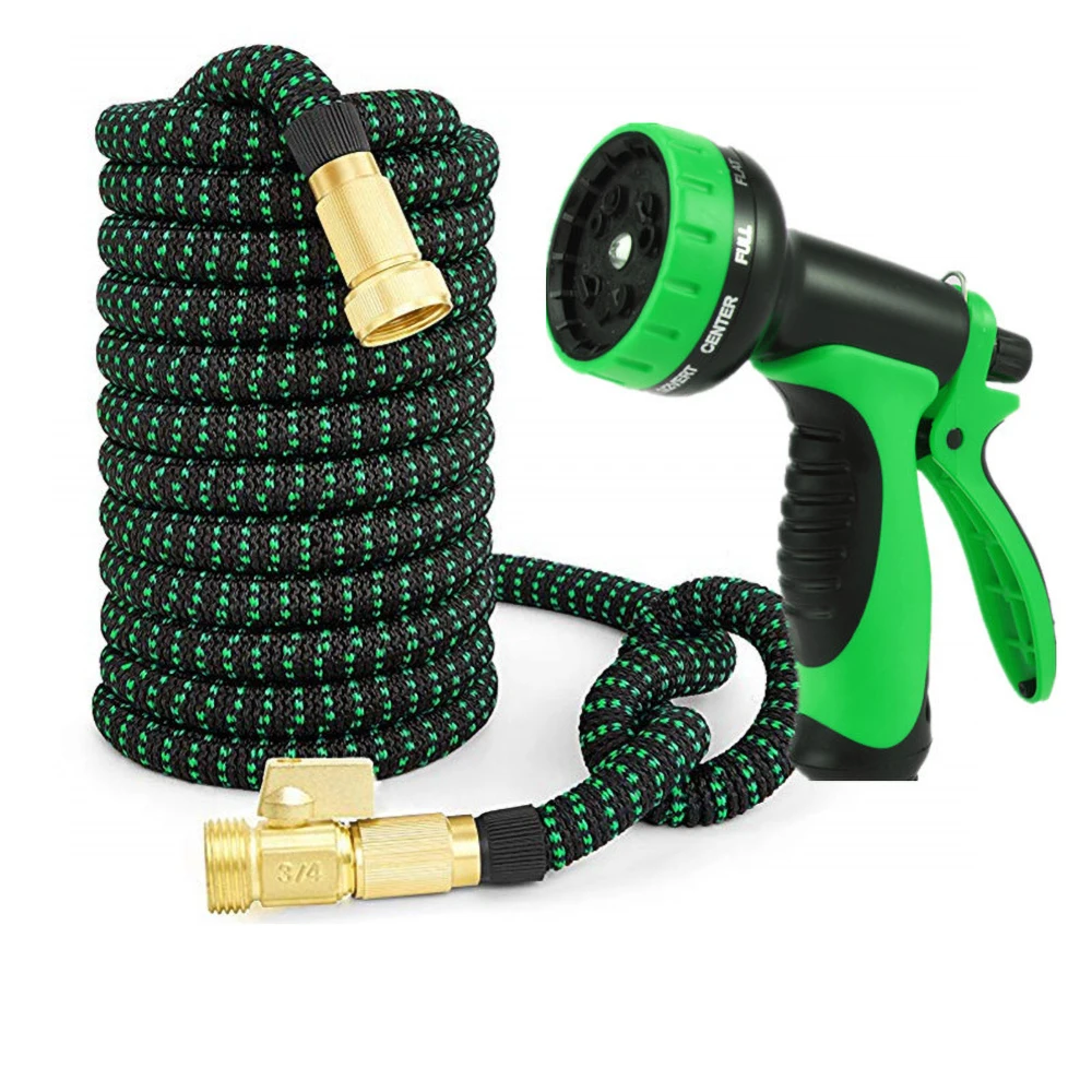 Expandable Flexible Garden Hose 100 ft Water with 3/4 Brass Fittings and 8 Function Sprayer Nozzle Retractable Kink Free