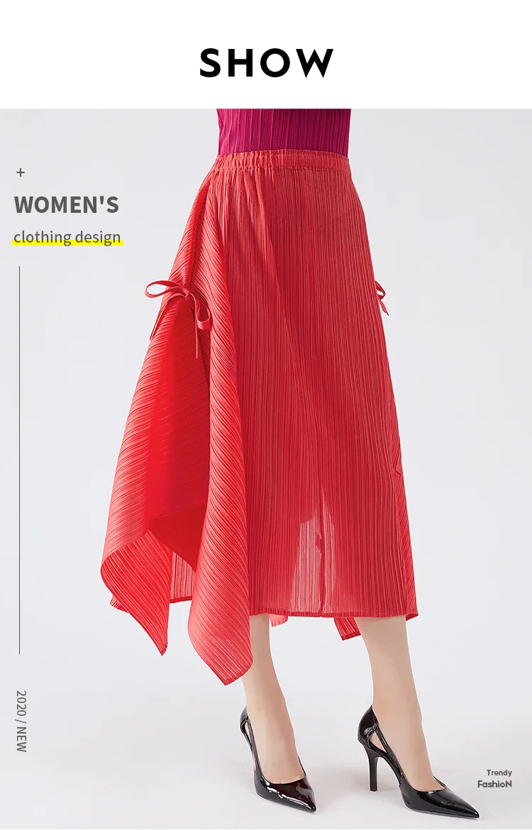 

HOT SELLING Miyake lace elastic waist pleated solid skirt A-Line skirt IN STOCK