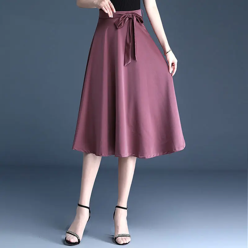 FairyShely 2024 Women Long New Spring Summer Thin Skirt Elastic Band High Waist Skirt Purple Maxi Office Lady Belt Skirt